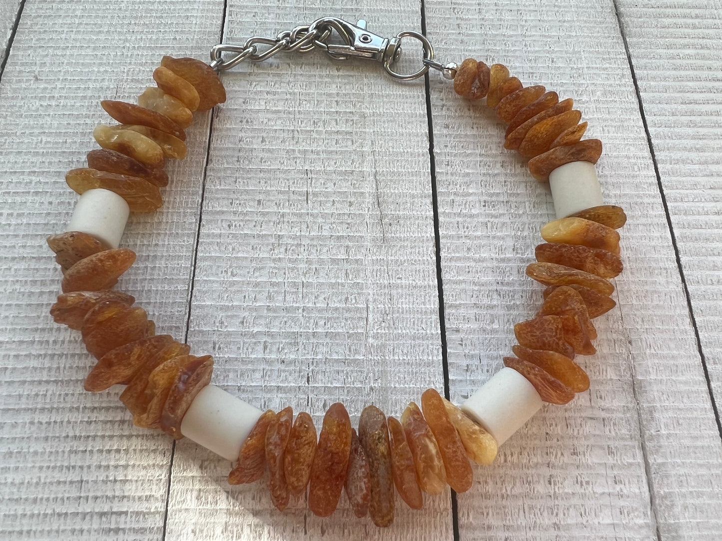 Raw Baltic Amber, EM Beads, White Howlite Flea and Tick Collar "Calm"