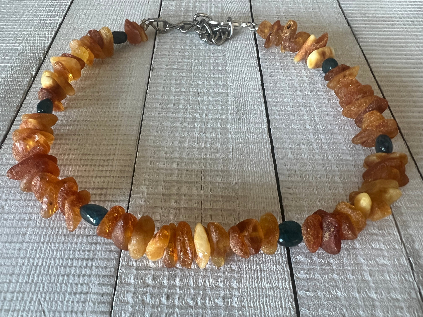 Raw Baltic Amber & Blue Apatite Collar "Inspiring"