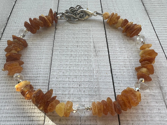 Raw Baltic Amber & Clear Quartz Flea and Tick Collar "Amplification"
