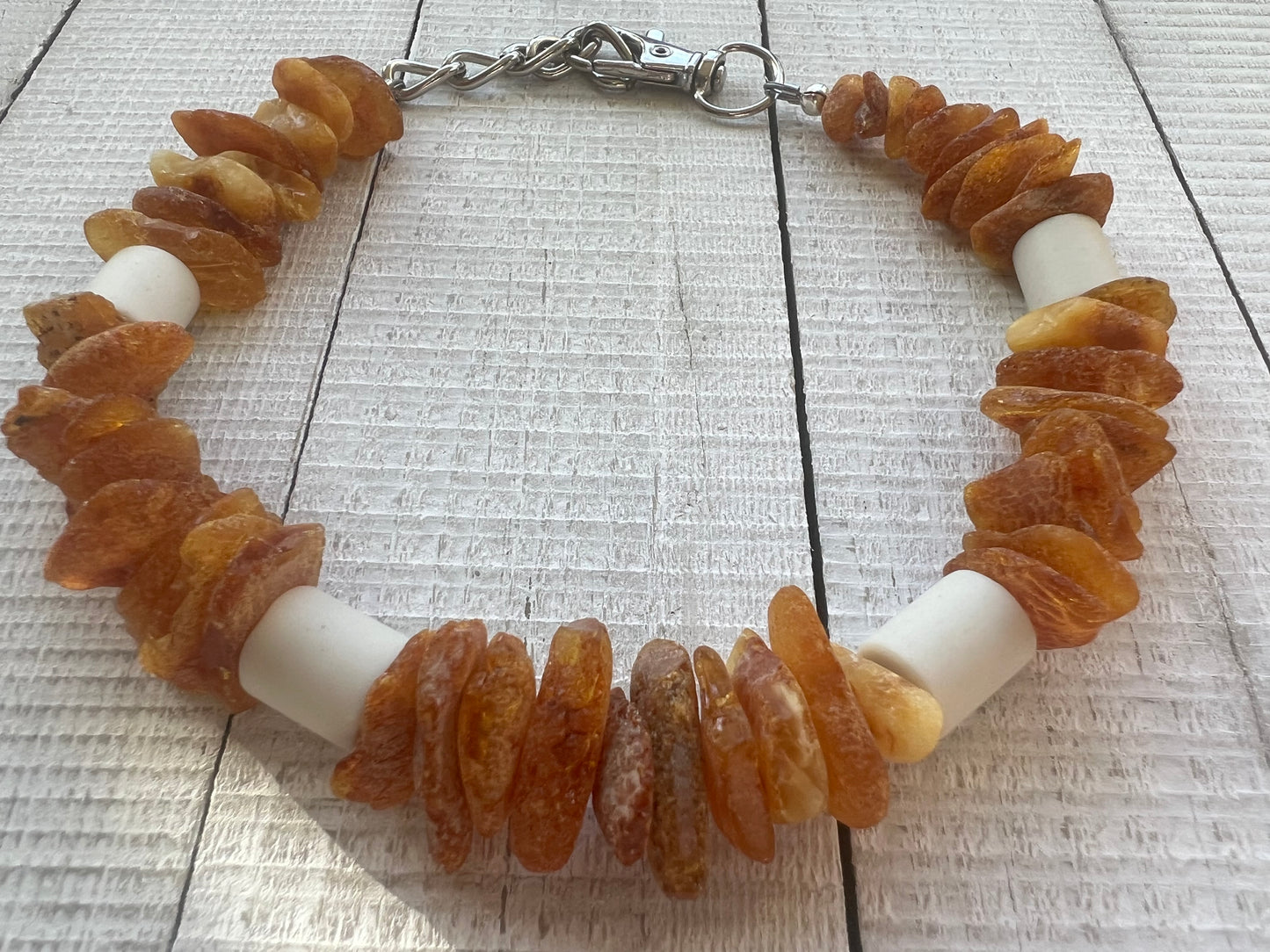 Raw Baltic Amber, EM Beads, White Howlite Flea and Tick Collar "Calm"