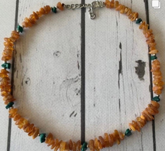 Raw Baltic Amber & Malachite (Flea & Tick Repellant Collar) "Healing"