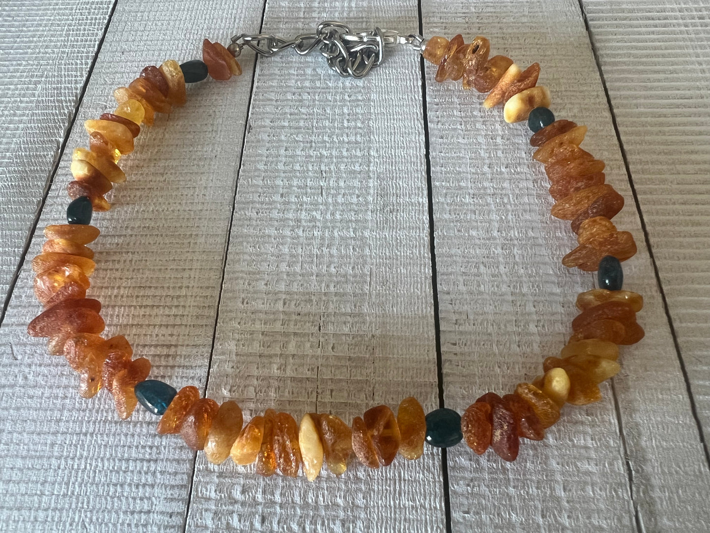 Raw Baltic Amber & Blue Apatite Collar "Inspiring"
