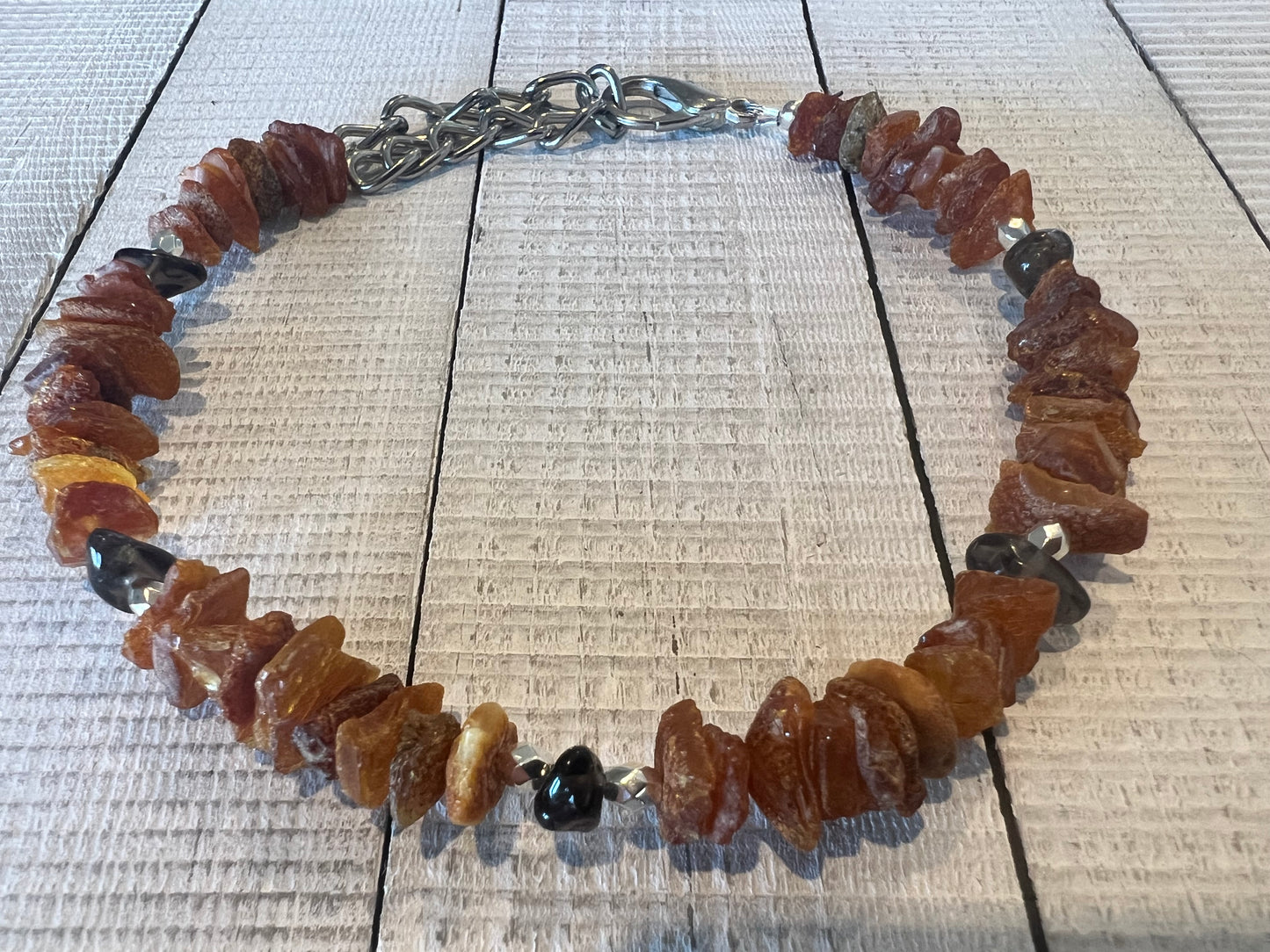 Raw Baltic Amber & Smoky Quartz Flea Tick Repellant Collar