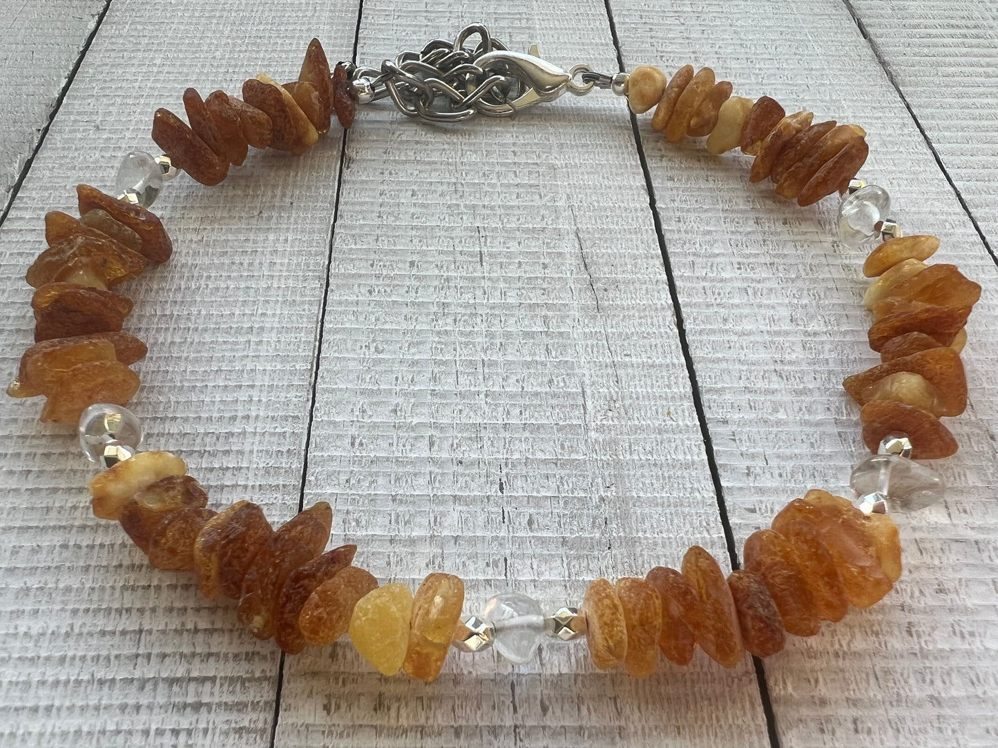 Raw Baltic Amber & Clear Quartz Flea and Tick Collar "Amplification"