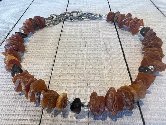 Raw Baltic Amber & Smoky Quartz Flea Tick Repellant Collar