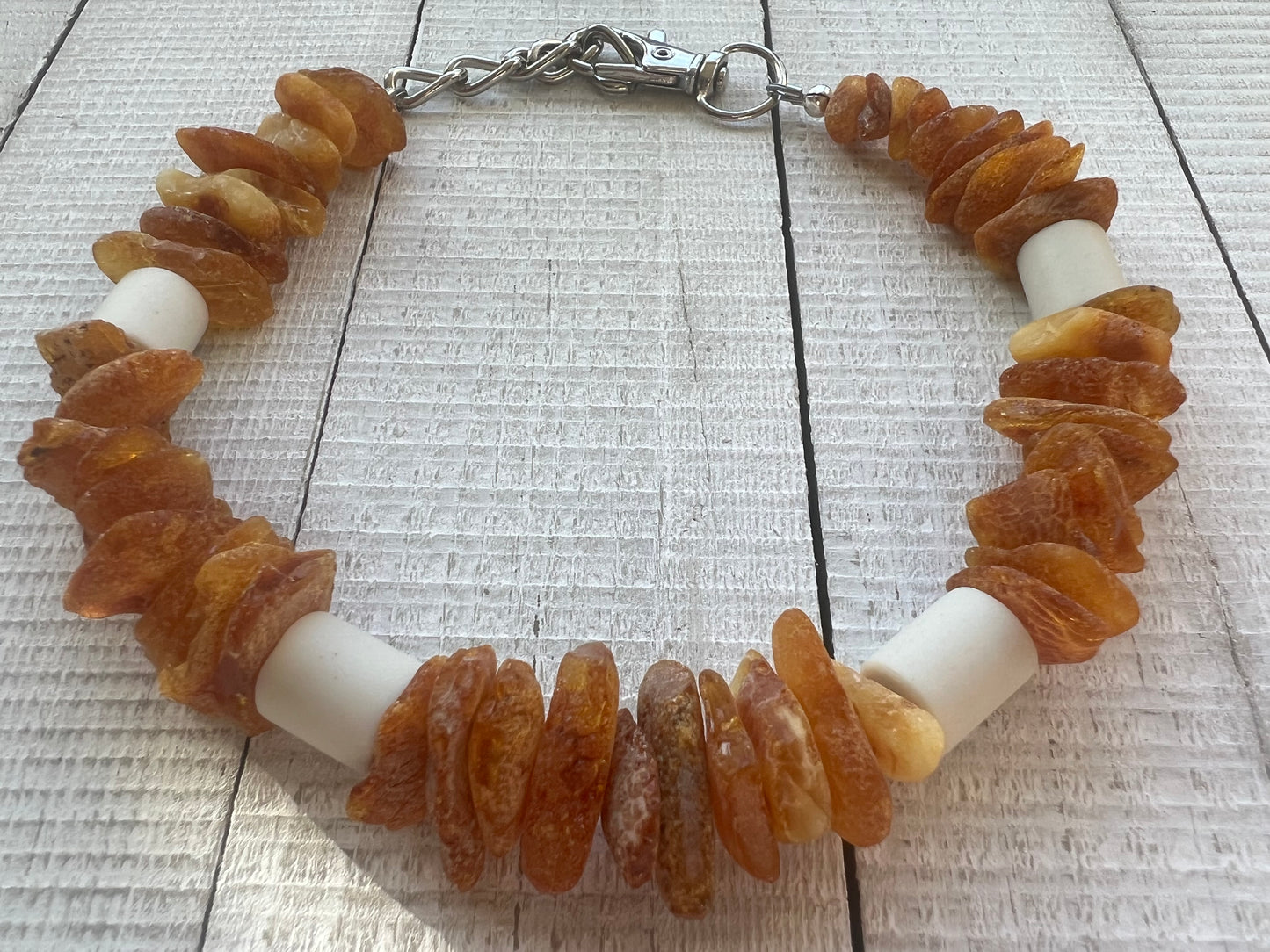 Raw Baltic Amber, EM Beads, White Howlite Flea and Tick Collar "Calm"