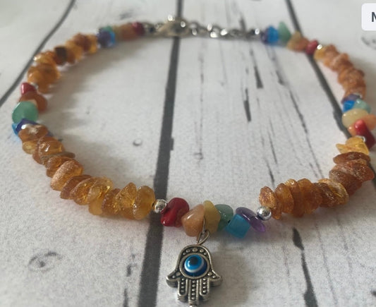 Raw Baltic Amber & Crystals Flea and Tick Repellant Collar "Transformation"