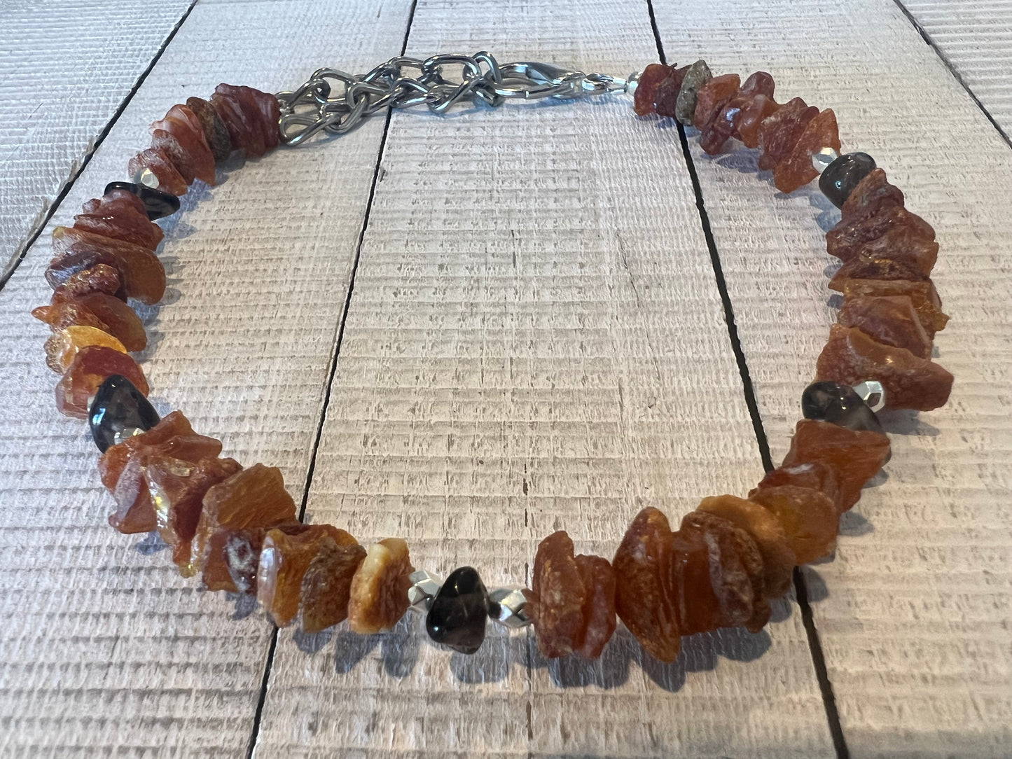 Raw Baltic Amber & Smoky Quartz Flea Tick Repellant Collar