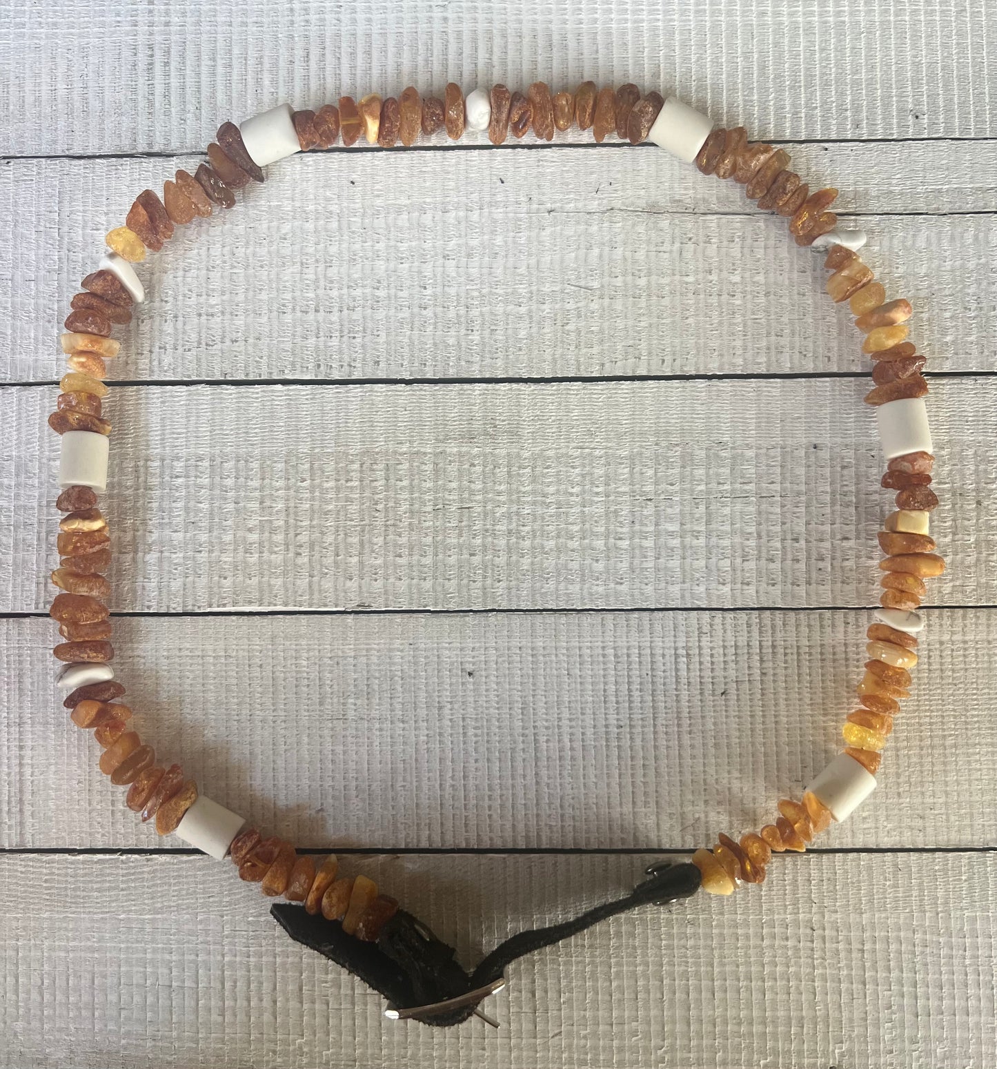 Raw Baltic Amber, EM Beads, White Howlite Flea and Tick Collar "Calm"