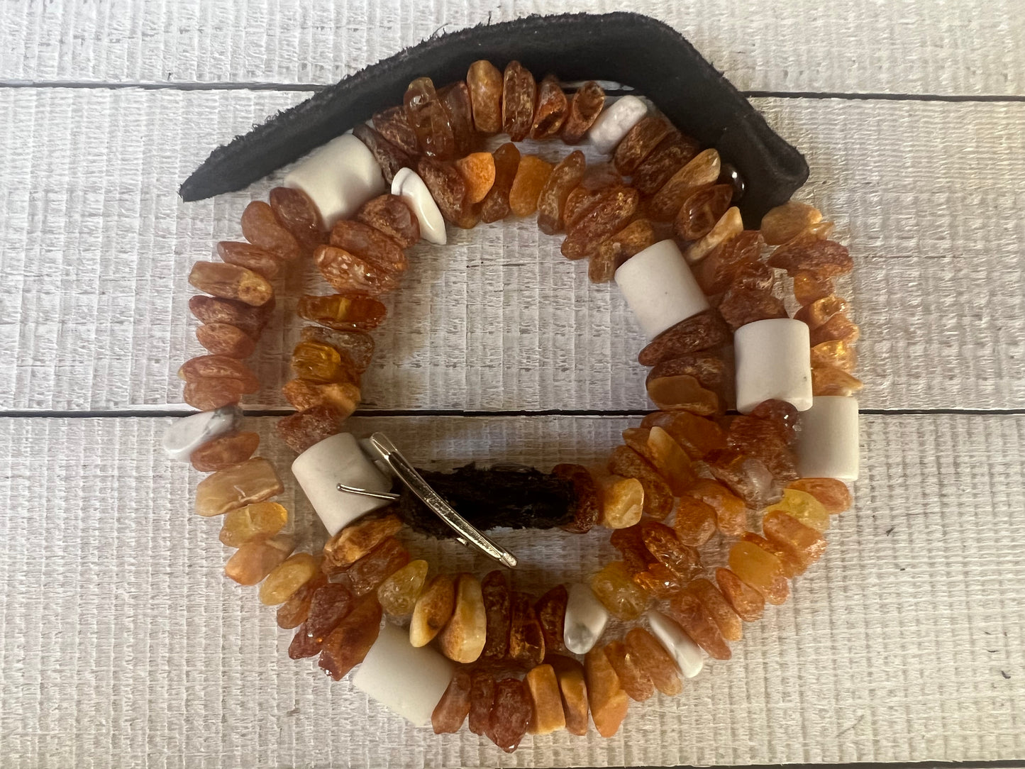 Raw Baltic Amber, EM Beads, White Howlite Flea and Tick Collar "Calm"