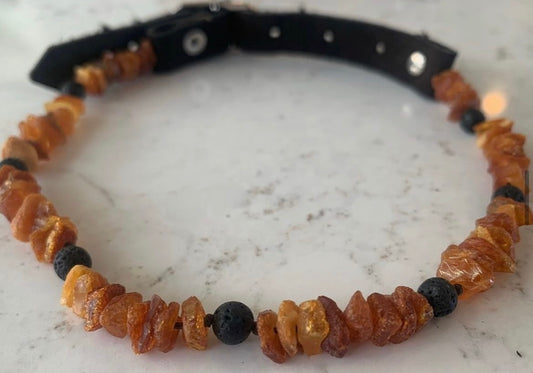 Raw Baltic Amber & Lava Flea Tick Repellant Collar "Grounding"